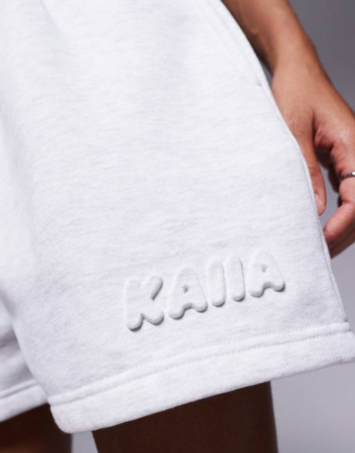 Kaiia - Lysegråmelerede mini-sweats-shorts i bomuldsrigt materiale med trykt logo med bobledesign - Del af sæt  , 4 af 5