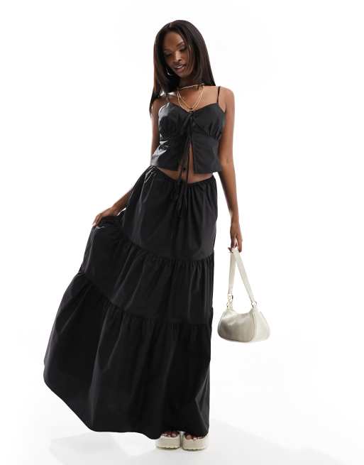 Kaiia - Maxi rok met stroken in zwart, deel van co-ord set