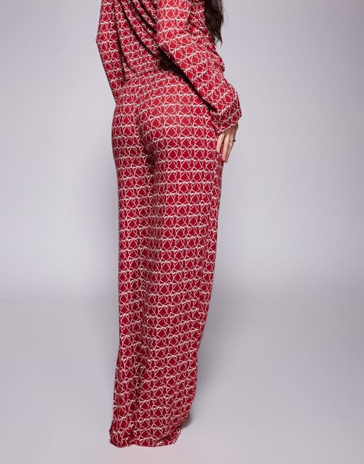 Kaiia – Mix and Match – Exklusive Pyjama-Hose in Burgunderrot mit Schleifenmuster, Kombiteil, 3 von 4