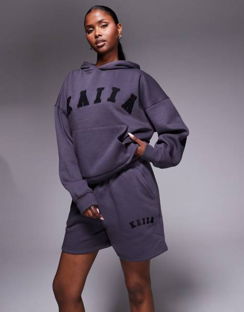 Kaiia - Mix & Match - Ensemble avec sweat à capuche oversize, pantalon de jogging resserré, pantalon de jogging ample et short - Gris foncé - view 1