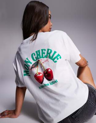 Kaiia Mon Cherie cherry back graphic oversized t-shirt in white