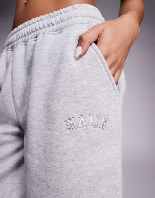 Kaiia - Mørkegrå og melerede longline-sweat-shorts i bomuldsrigt materiale med broderet logo - Del af sæt  , 4 af 5