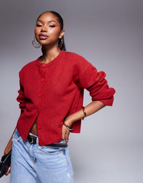 Kaiia - Mørkerød strikket cardigan - Kun hos ASOS - view 1