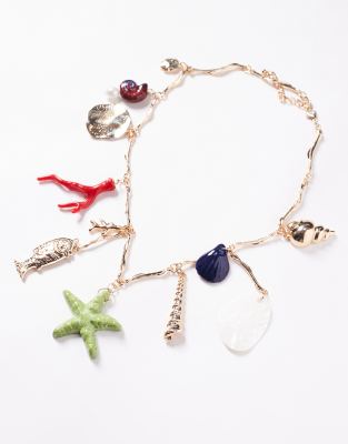 Kaiia Multi Charm Shell And Coral Necklace