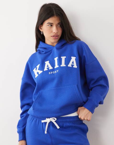 Kaiia – Niebieska sportowa bluza oversize o wysokiej zawartości bawełny z kapturem i haftowanym logo, część zestawu - view 1