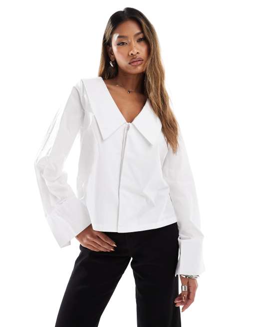 Kaiia - Overhemd met oversized kraag en wijde mouwen in wit