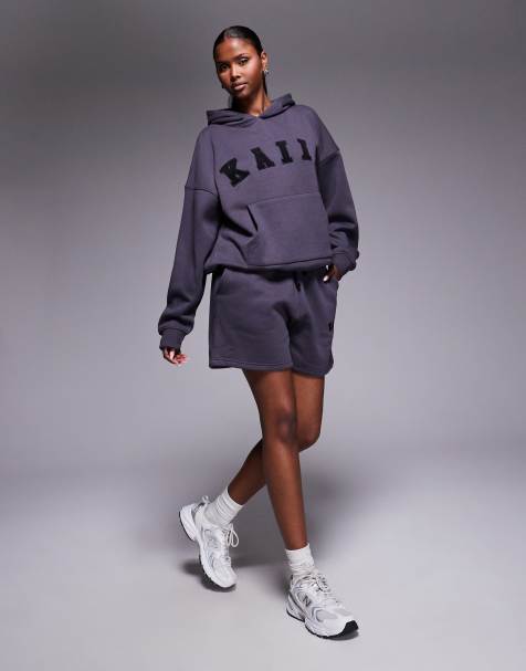 Kaiia overized hoodie, cuffed joggers, wide leg joggers & shorts mix & match in dark grey - view 1