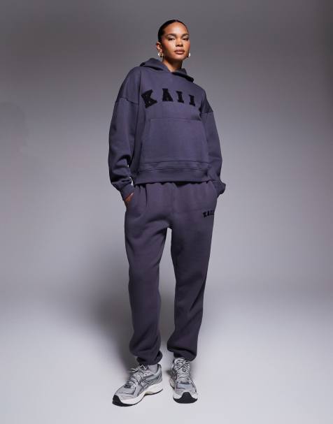 Kaiia overized hoodie, cuffed joggers, wide leg joggers & shorts mix & match in dark grey - view 1