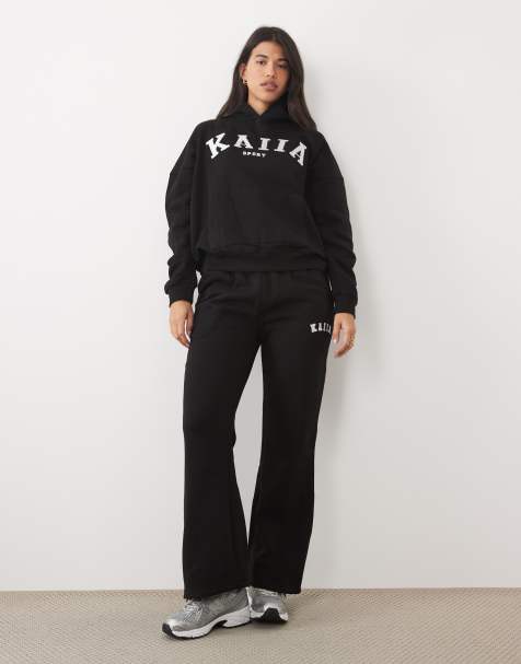 Kaiia overized hoodie, cuffed sweatpants, wide leg sweatpants & shorts mix & match in black - view 1