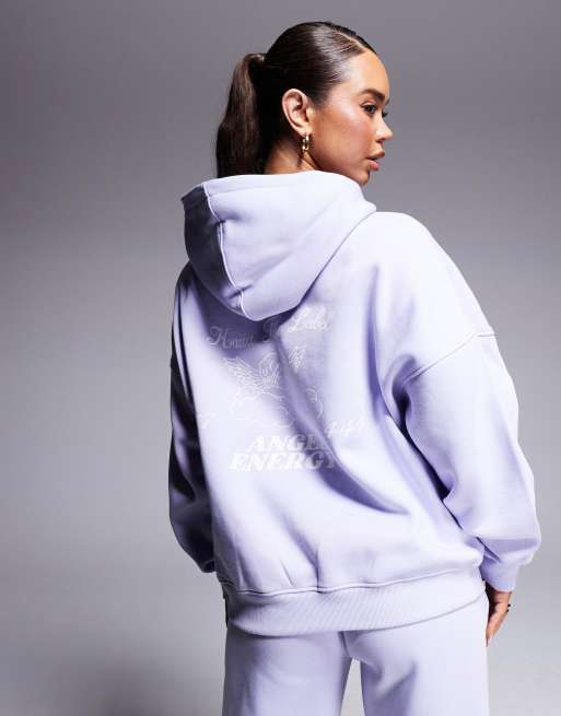 Kaiia – Oversize-Kapuzenpullover aus Baumwollmix in Flieder mit „Angel“-Rückenprint, Kombiteil  , 4 von 4