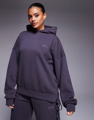 Kaiia - Oversize-Kapuzenpullover in Anthrazit mit Schnürung und hohem Baumwollanteil, Kombiteil-Grau