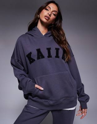 Kaiia - Oversize-Kapuzenpullover in Dunkelgrau mit Logo, Kombiteil