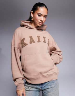 Kaiia - Oversize-Kapuzenpullover in Espresso mit Logo-Stickerei-Braun