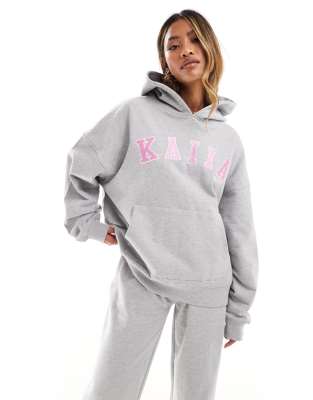 Kaiia - Oversize-Kapuzenpullover in Hellgrau mit Logo, Kombiteil