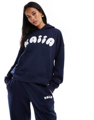 Kaiia - Oversize-Kapuzenpullover in Marineblau mit Bubble-Logo, Kombiteil