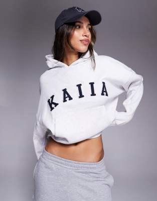 Kaiia - Oversize-Kapuzenpullover in meliertem Grau mit Logo, Kombiteil