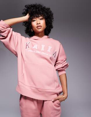 Kaiia - Oversize-Kapuzenpullover in Rosé mit Logo-Stickerei, Kombiteil-Rosa