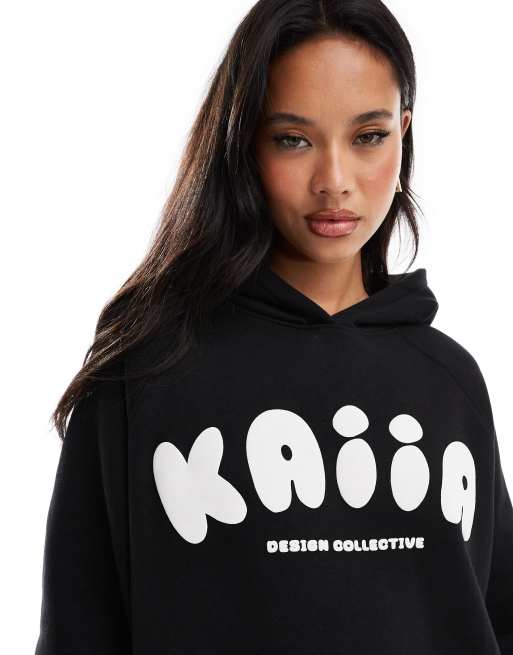 Kaiia – Oversize-Kapuzenpullover in Schwarz mit Bubble-Logo