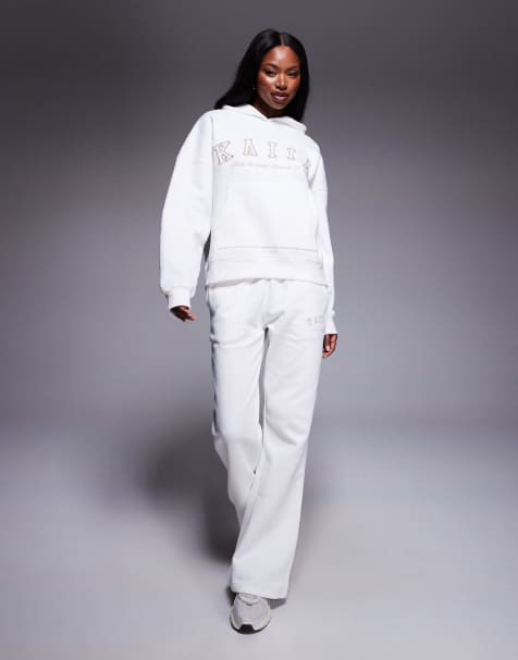 Kaiia – Oversize-Kapuzenpullover in Weiß und Sand mit Logo-Stickerei, Kombiteil - view 1