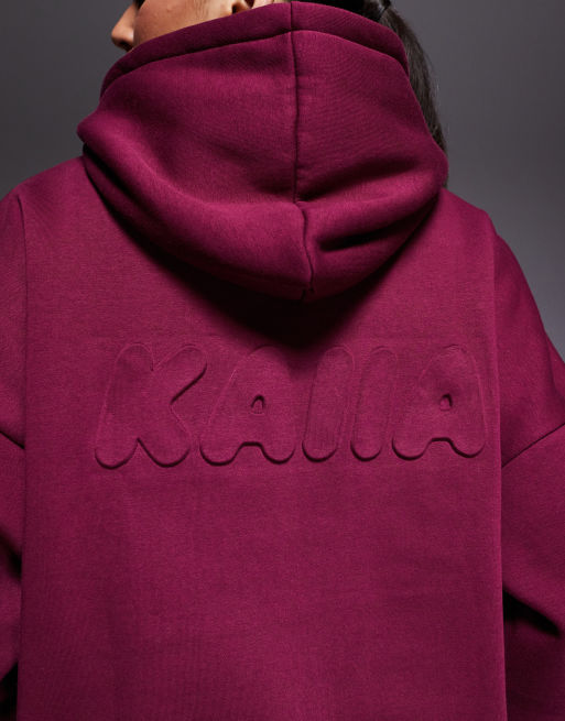 Kaiia – Oversize-Kapuzenpullover mit hohem Baumwollanteil in Burgunderrot mit Logo-Prägung, Kombiteil, 4 von 4