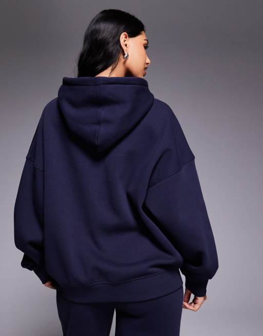 Kaiia – Oversize-Kapuzenpullover mit hohem Baumwollanteil in Marineblau mit Logo-Aufnäher, Kombiteil  , 4 von 4
