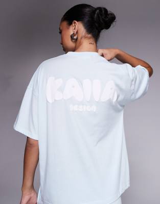 Kaiia - Oversize-T-Shirt in Hellblau mit „Design"-Logo auf Vorder- und Rückseite, Kombiteil