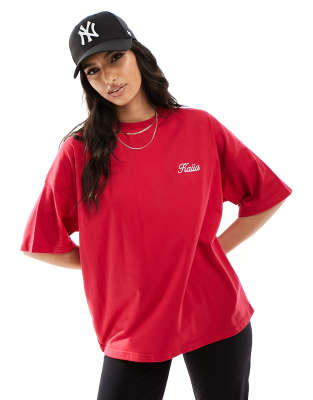 Kaiia - Oversize-T-Shirt in Rot mit Logo-Stickerei