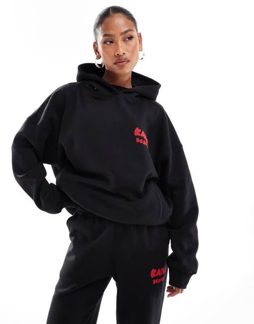 Kaiia oversized back print hoodie in black (part of a set), 4 of 4