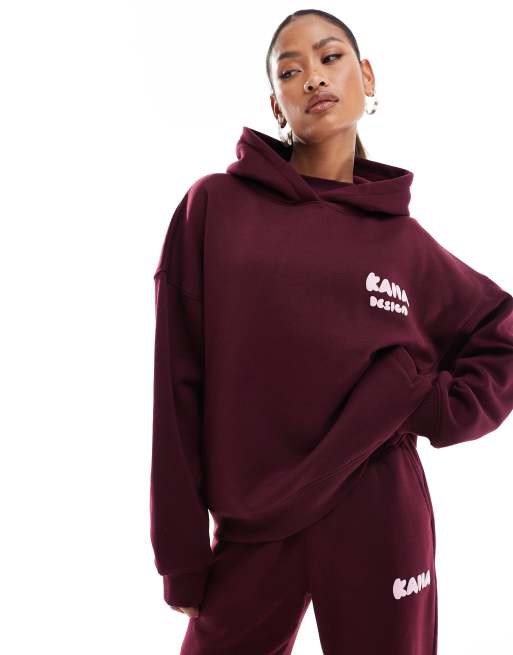 Kaiia oversized back print hoodie in burgundy (part of a set), 3 of 4