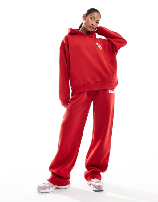 Kaiia oversized cherry back print hoodie and wide leg joggers co ord in red ASOS