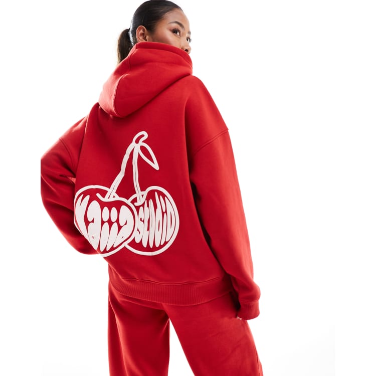 Kaiia oversized cherry back print hoodie co-ord in red | ASOS