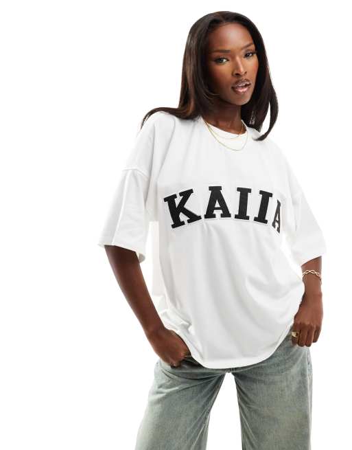 Kaiia oversized embroidered logo T-shirt in white