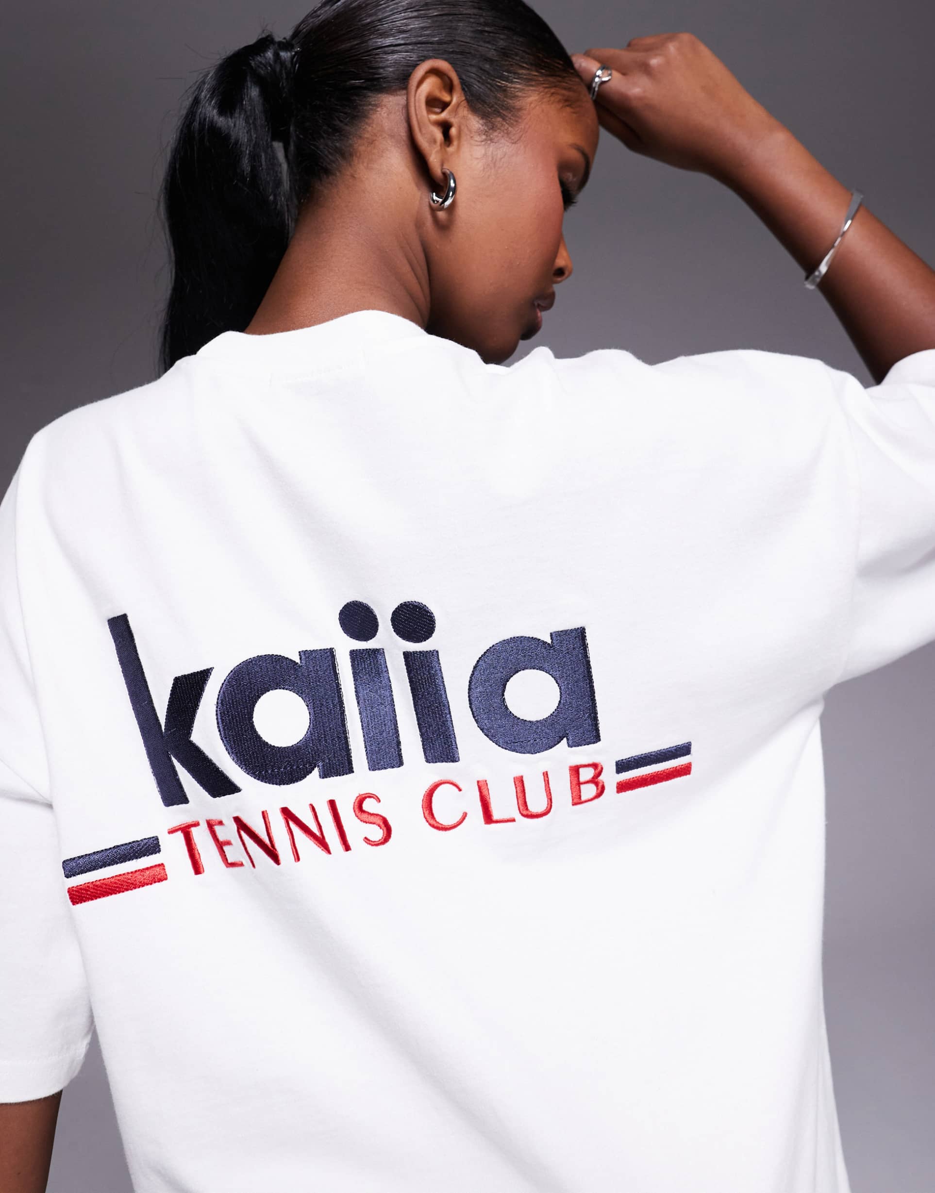 kaiia oversized embroidered tennis club logo t-shirt in white and navy - part of a set