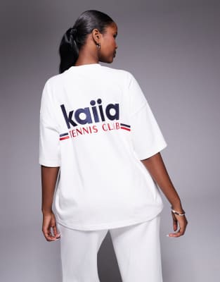 Kaiia Oversized Embroidered Tennis Club Logo T-shirt In White