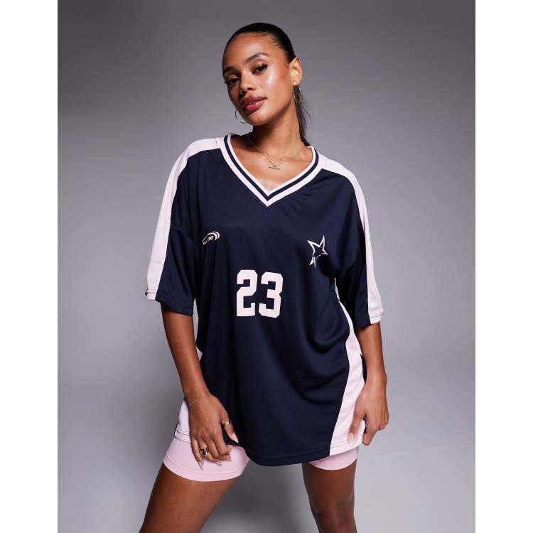 Kaiia oversized football jersey t-shirt in navy and pink | ASOS
