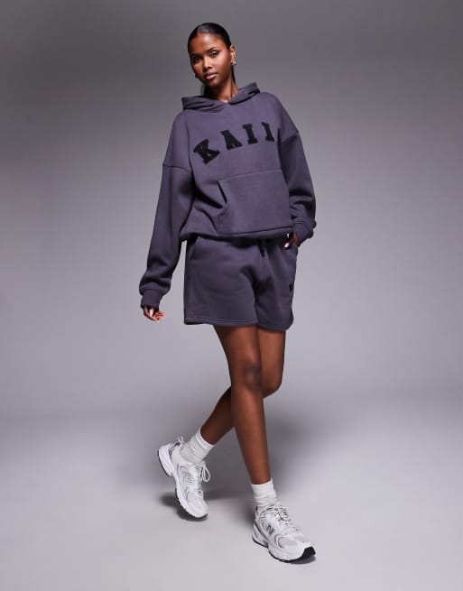 Kaiia oversized hoodie, cuffed trackies, wide leg trackies & shorts Mix & Match in dark grey