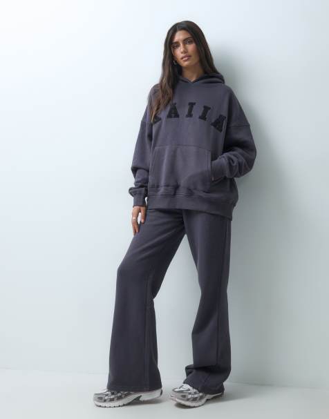 Kaiia oversized hoodie, cuffed trackies, wide leg trackies & shorts Mix & Match in dark grey - view 1