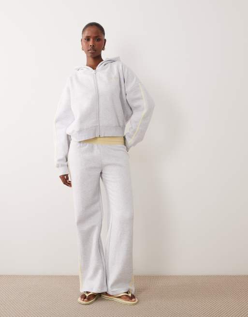 Kaiia oversized hoodie med lynlås og sidestreg i gråmeleret og citron, 2 af 4