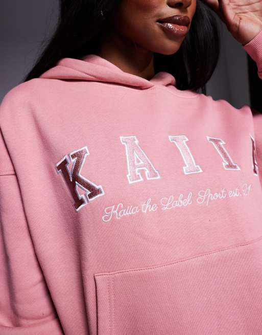 Kaiia - Oversized hoodie met geborduurd logo in roze, deel van co-ord set, 2 van 4