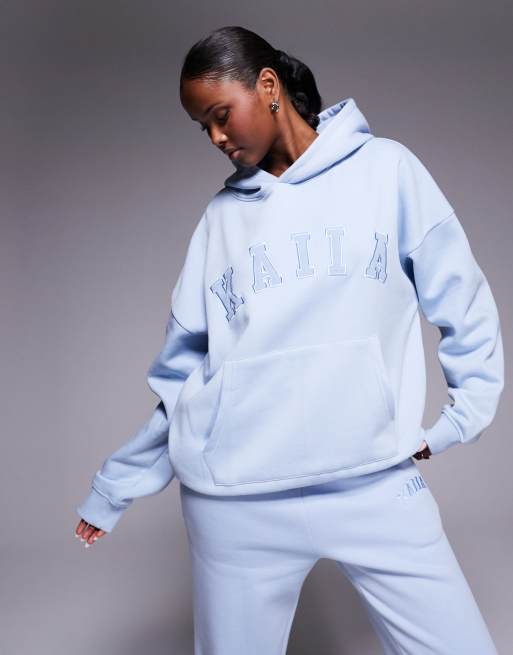 Kaiia - Oversized hoodie met hoog katoenpercentage en geborduurd logo in poederblauw, deel van co-ord set  