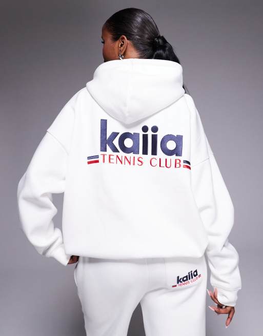 Kaiia - Oversized hoodie met hoog katoenpercentage en geborduurd Tennis Club-logo in wit en marineblauw, deel van co-ord set  