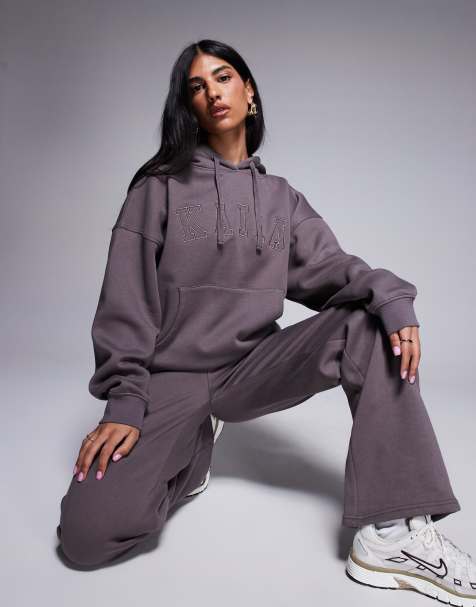 Kaiia - Oversized hoodie met hoog katoenpercentage en logo in taupe, deel van co-ord set - view 1