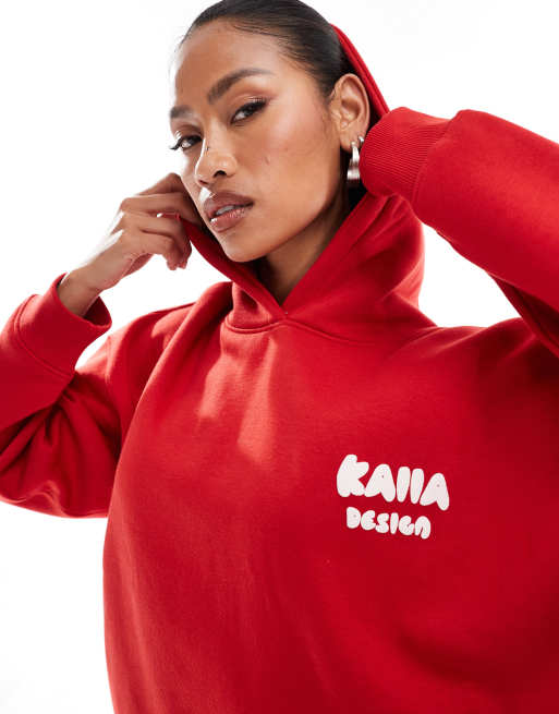 Kaiia - Oversized hoodie met kersenprint op de achterkant in rood, deel van co-ord set, 2 van 4