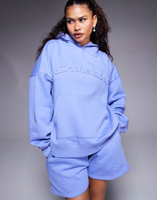Kaiia - Oversized hoodie met logo in reliëf in korenbloemblauw, deel van co-ord set, 2 van 4