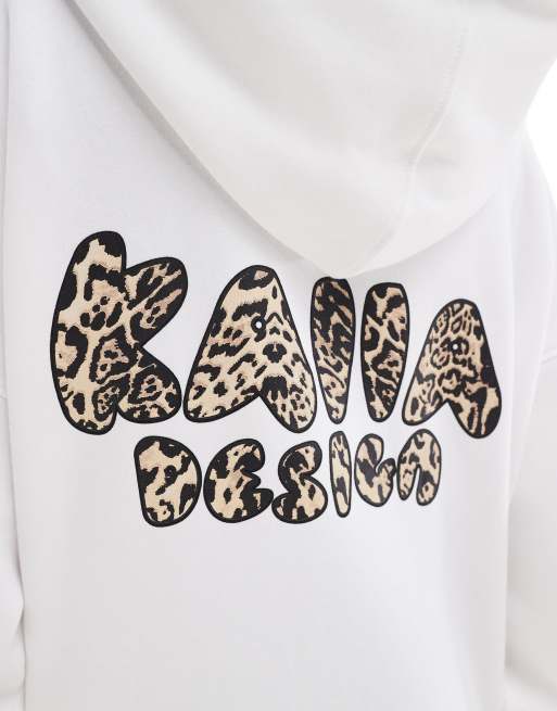 Kaiia - Oversized hoodie met luipaardprint op de achterkant in crème, deel van co-ord set, 2 van 4