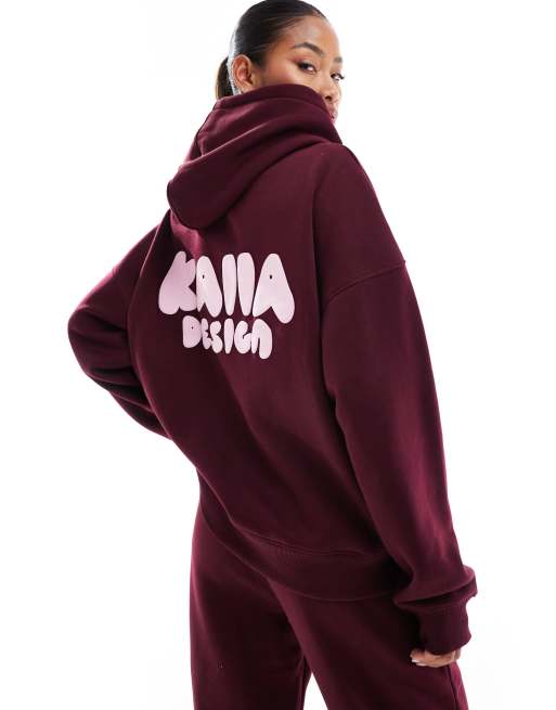 Kaiia - Oversized hoodie met print op de achterkant in bordeauxrood, deel van co-ord set