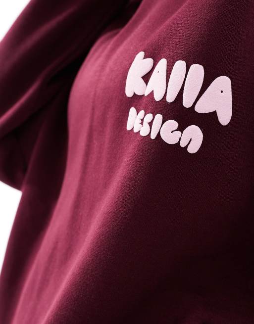 Kaiia - Oversized hoodie met print op de achterkant in bordeauxrood, deel van co-ord set, 2 van 4
