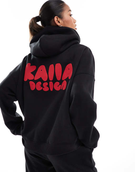 Kaiia - Oversized hoodie met print op de achterkant in zwart, deel van co-ord set