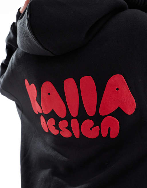 Kaiia - Oversized hoodie met print op de achterkant in zwart, deel van co-ord set, 3 van 4