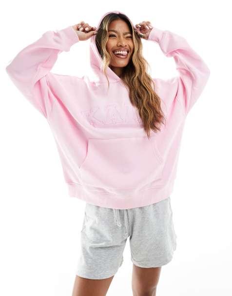 Kaiia - Oversized hoodie van katoenmix met logo in babyroze - view 1
